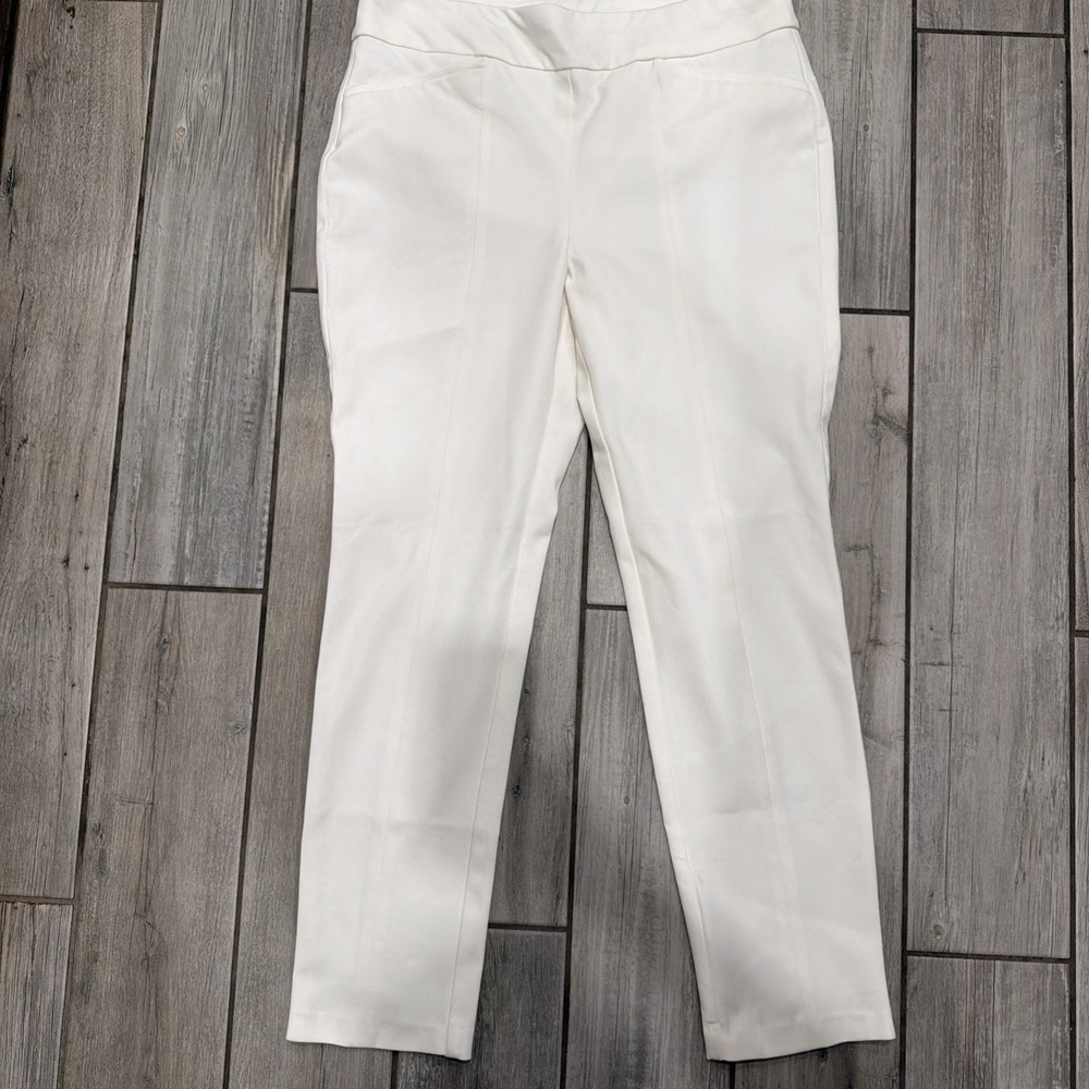 Chicos So Slimming Brigitte   Pants Womens 2 Blue Pull On Ivory Off White